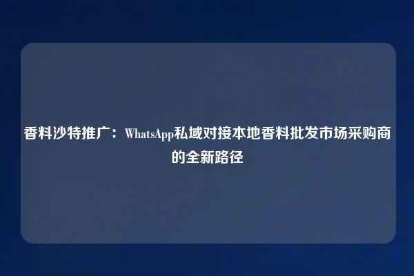 香料沙特推广：WhatsApp私域对接本地香料批发市场采购商的全新路径