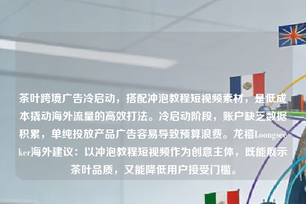 茶叶跨境广告冷启动，搭配冲泡教程短视频素材，是低成本撬动海外流量的高效打法。冷启动阶段，账户缺乏数据积累，单纯投放产品广告容易导致预算浪费。龙禧Loongseeker海外建议：以冲泡教程短视频作为创意主体，既能展示茶叶品质，又能降低用户接受门槛。