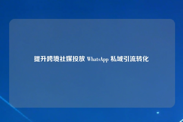提升跨境社媒投放 WhatsApp 私域引流转化