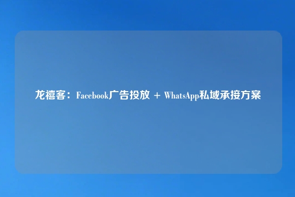 龙禧客：Facebook广告投放 + WhatsApp私域承接方案