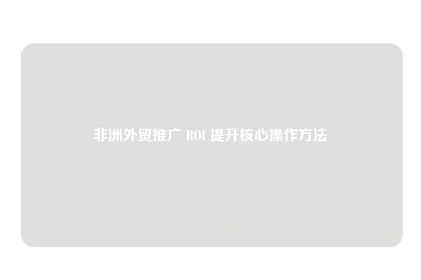 非洲外贸推广 ROI 提升核心操作方法